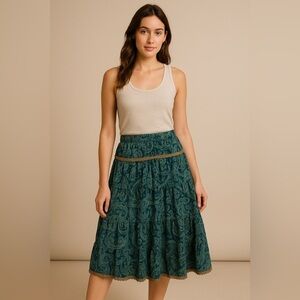 Xhilaration Paisley Corduroy Tiered Midi Skirt Women’s L – Boho Hippie Y2K